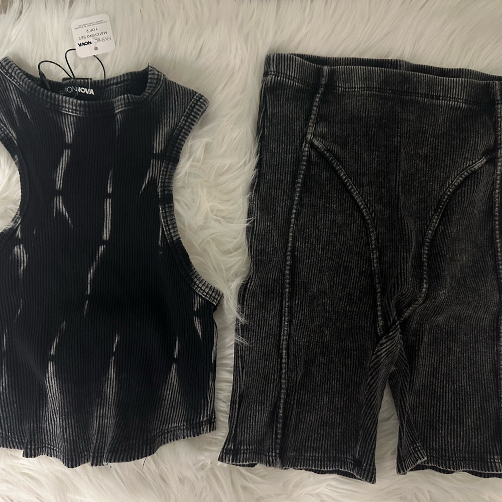 Black Ribbed Tank and Shorts Set